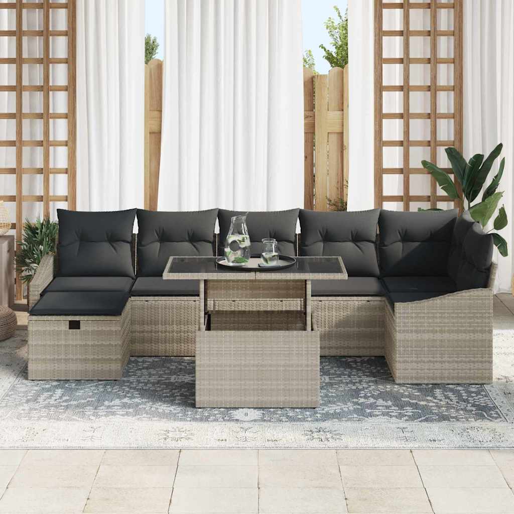 Garten-Sofa-Set mit Kissen 8 pcs Hellgrau Poly Rattan